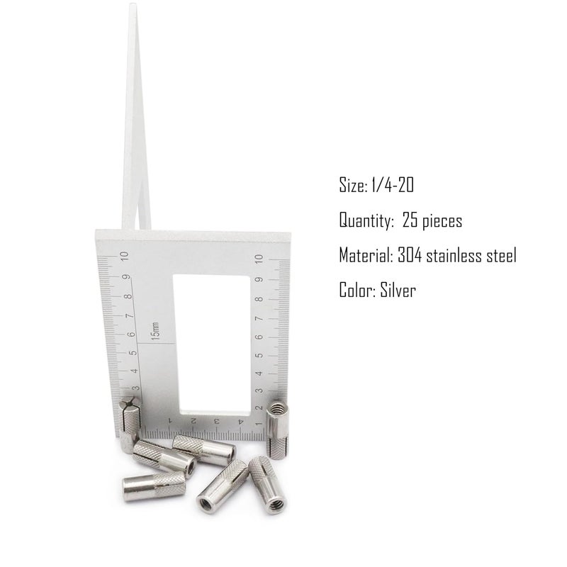 SCXCLY 25pcs Drop in Anchors, (1/4''-20) Knurled Drop-in-Anchor for Solid Concrete, Internal Forced Expansion Screw Bolts, 304 Stainless Steel(Silver) - Image 2